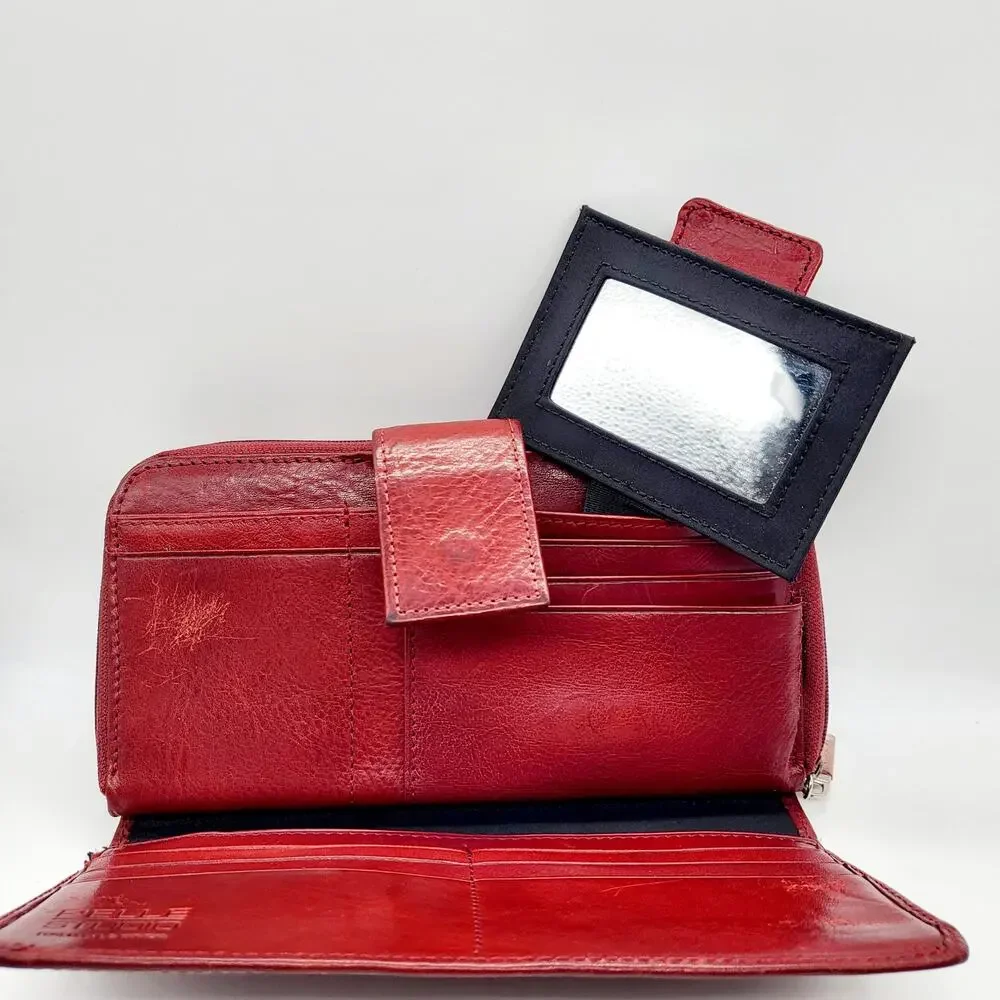 Vintage Pelle Studio Red Genuine Italian Leather Large Zip Around Closure Wallet